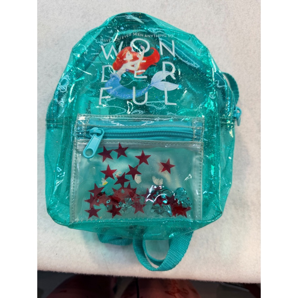 Disney The Little Mermaid Ariel Teal Clear Glitter Mini Backpack Confetti Pocket